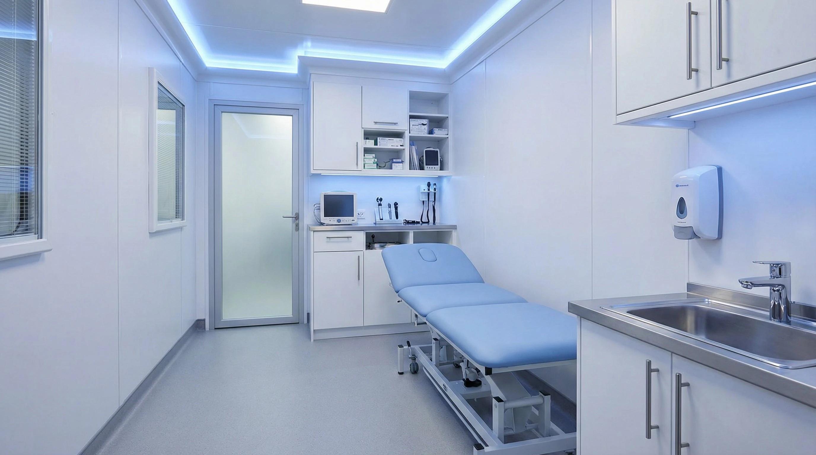 Salle de soin équipée dans un module bureau modulaire